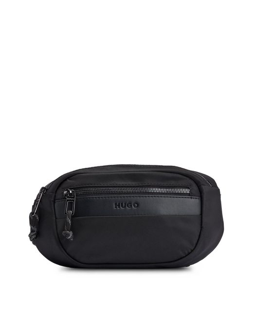 HUGO Black Logo-embossed Belt Bag In Mixed Structures for men