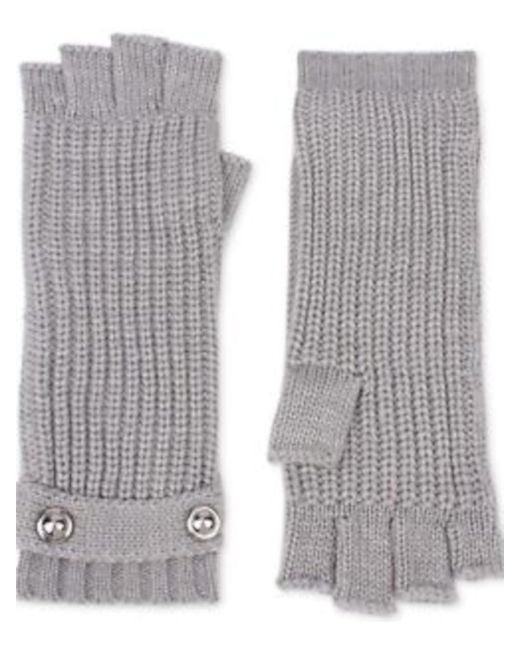 Michael Kors Gray Grey Cable Knit Silver Logo Buttons Ribbed Winter Cold Weather Fingerless Gloves