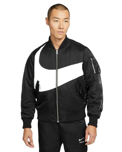 Nike Black Sportswear Swoosh Reversable Bomber Synthetic-fill Therma-fit Jacket Coat Dr7020 for men