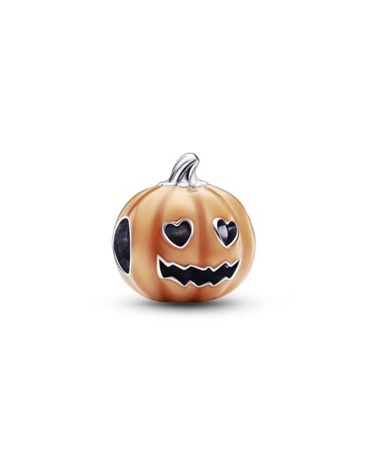 Moments Dije de plata de ley con diseño de calabaza con esmalte naranja transparente que brilla en la oscuridad Pandora de color Orange