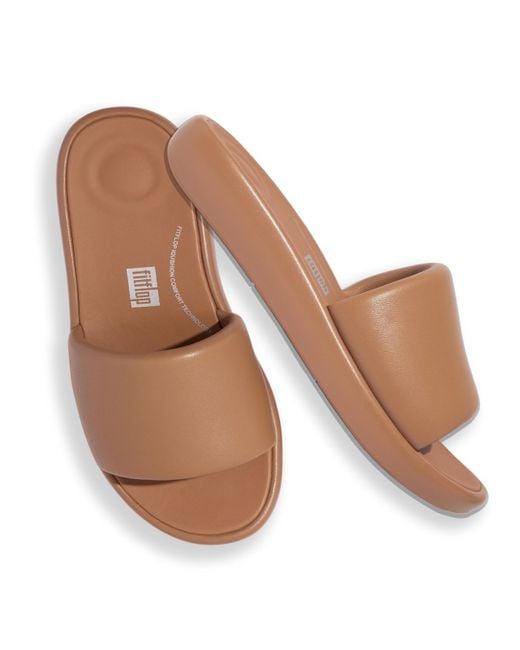 Fitflop Brown Iqushion D-luxe Padded Leather Slides Sandals