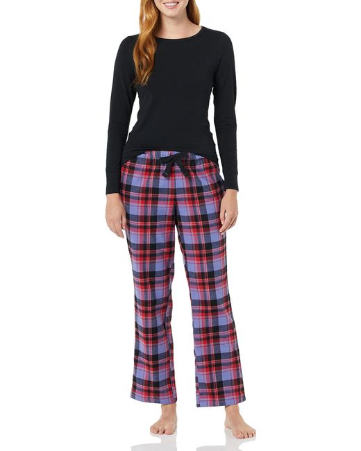 Knit Top and Flannel Pant Pajama Set Conjunto de Pijama de Punto y pantalón de Franela Amazon Essentials de color Red