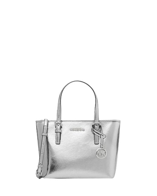 Michael Kors White Et Set Travel Extra-small Metallic Top-zip Tote Bag Silver