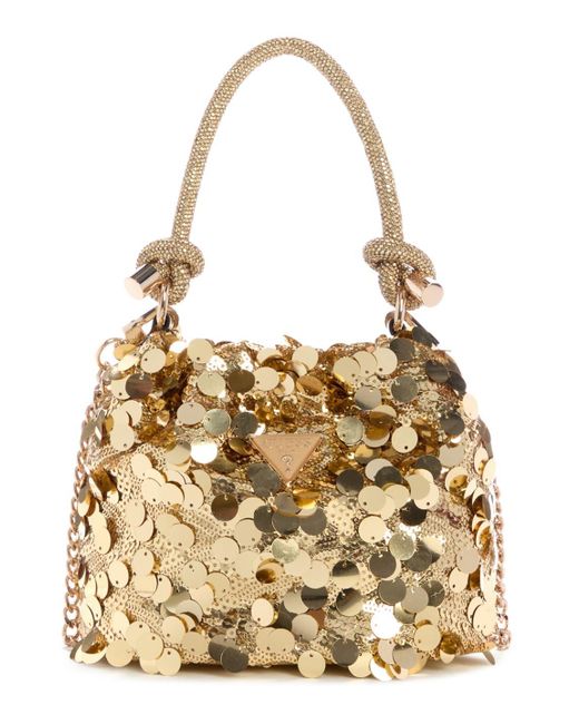 Guess Avondtas Schoudertas Holiday Shine Pochette Mini Gold Goudkleurig in het Metallic