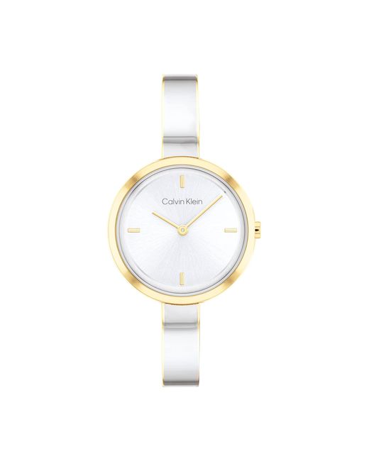 Calvin Klein Analoge Quartz Horloge Voor Met Tweekleurige Roestvrijstalen Armband - 25200189, Zilver Wit in het White