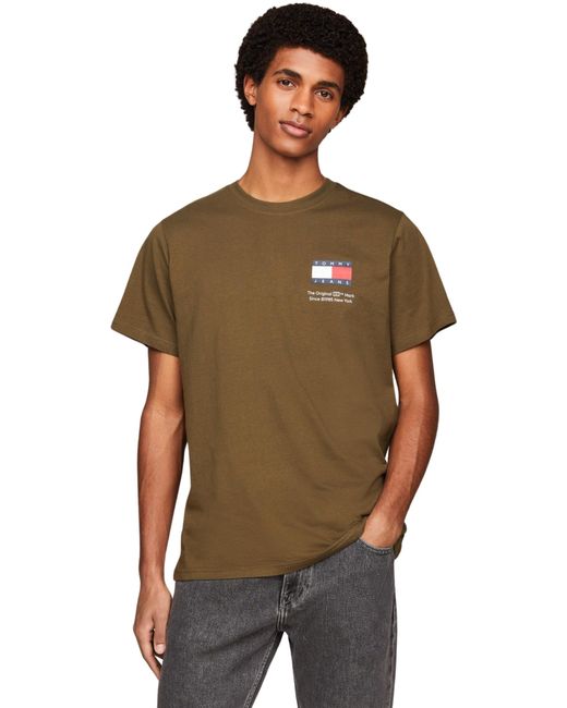 T-shirt iche Corte Uomo Essential Flag Tee Slim Fit di Tommy Hilfiger in Green da Uomo