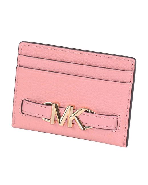 Michael Kors Pink Reed Large Pebbled Leather Card Case In Primrose