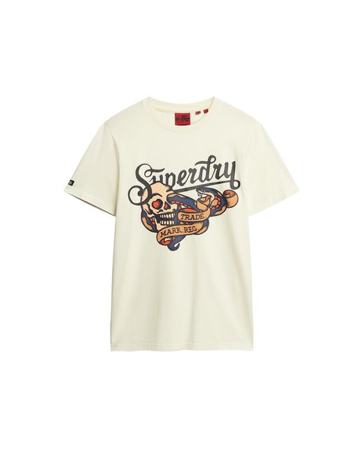 Superdry White Tattoo Script Graphic T Shirt for men