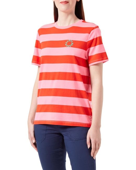 Scotch & Soda Red Regular Fit Striped Organic Cotton T-Shirt
