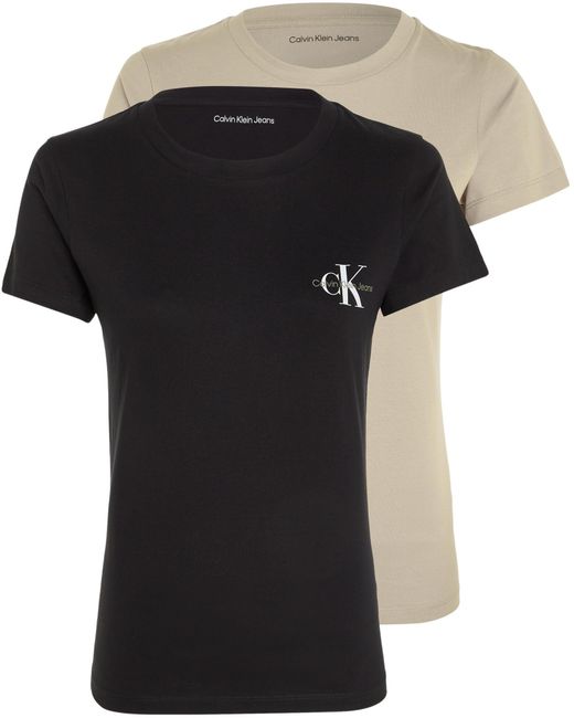 Calvin Klein Black Short-sleeve T-shirt Monologo Slim Crew Neck Pack Of 2