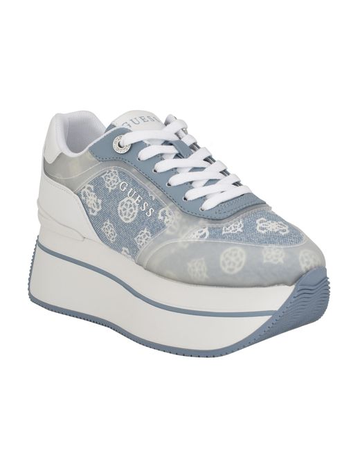 Guess Blue Camrio Casual Double Platform Lace Up Sneakers