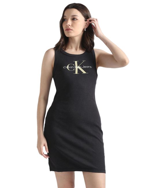Calvin Klein Black Kleid Rib Tank Dress Ärmellos