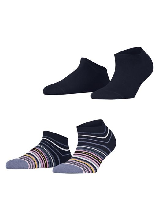 Esprit Blue Multi Stripe 2-pack Trainer Socks Breathable Organic Cotton Low-cut Ankle Length Plain 2 Pairs