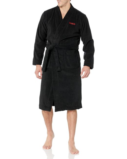 HUGO Black Long Terry Robe With Embroidered Logo for men