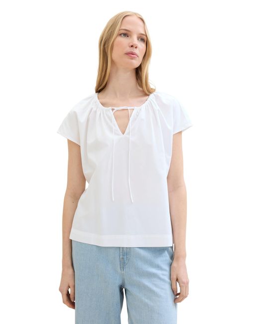 Tom Tailor White Overiszed Fit Bluse mit Bindedetail