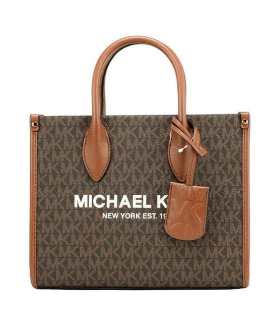 Michael Kors Brown Mirella Small Shopper Top Zip Crossbody Bag