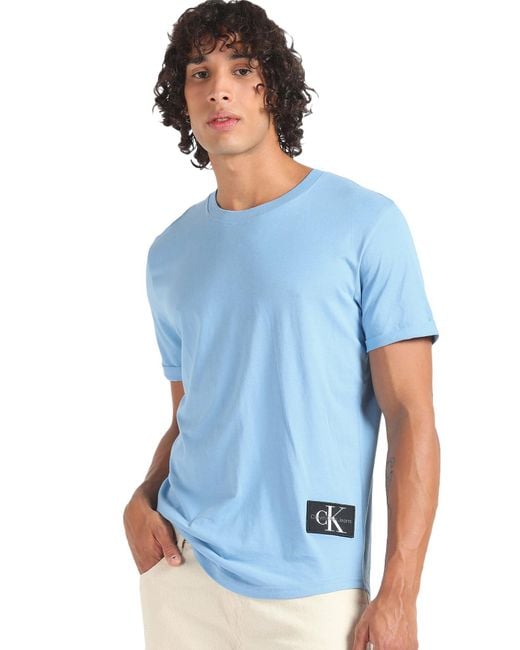 Calvin Klein Blue Badge Turn Up Sleeve J30j323482 S/s Knit Tops for men