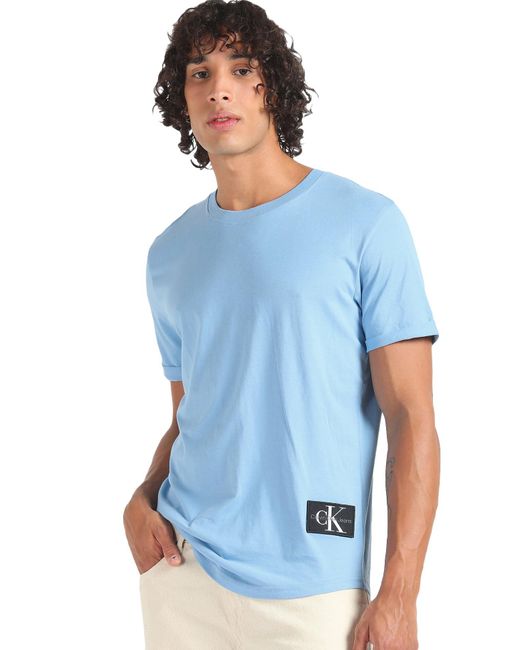 Calvin Klein Blue Short-sleeve T-shirt Badge Turn Up Crew Neck for men