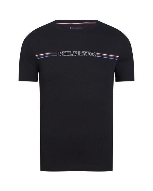 Tommy Hilfiger Black Short-sleeve T-shirt Stripe Chest Tee Crew Neck for men