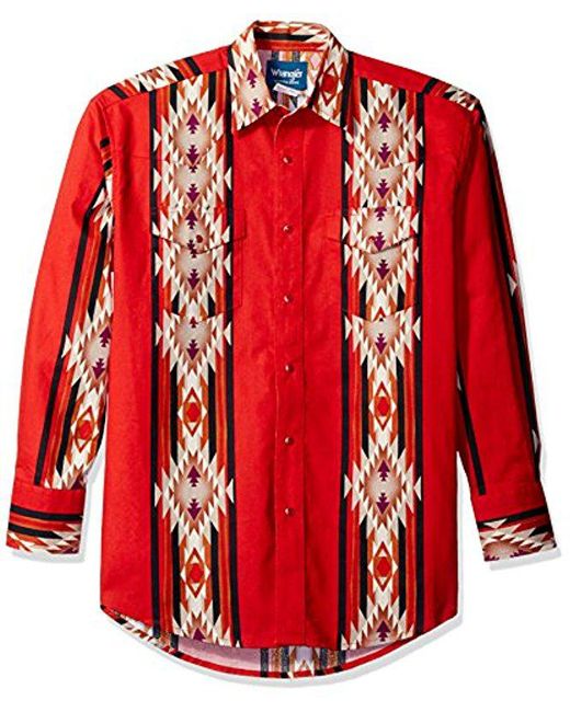 Wrangler Red Checotah Dress Western Long Sleeve Shirt
