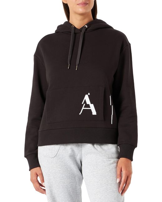 Emporio Armani Black A | X Armani Exchange Disconnected Logo Brushed Fleece Hooded Sweatshirt