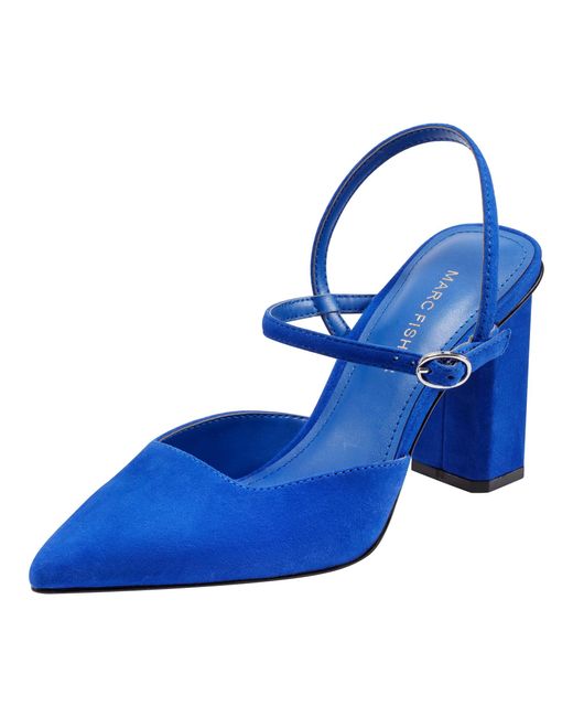 Marc Fisher Blue Doster Suede Ankle Strap Slingback Heels