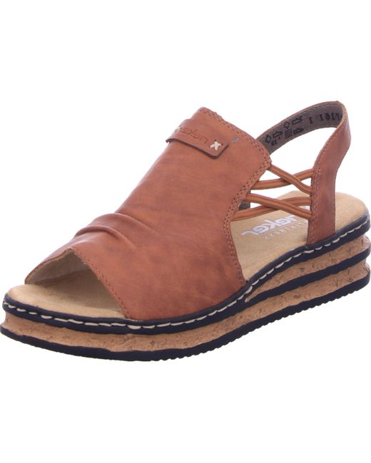 Rieker Damen Keilsandale 62962 – Pazifikblau Mit Braun, Kunstleder, Mit Weicher Decksohle