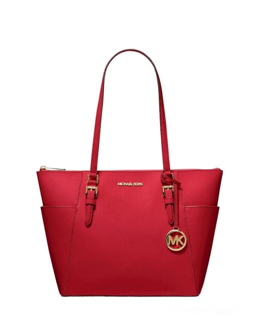Michael Kors Red Charlotte Large Saffiano Leather Top-zip Tote Bag