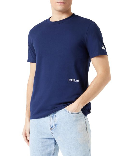 Replay Blue T-Shirt Kurzarm aus Baumwolle