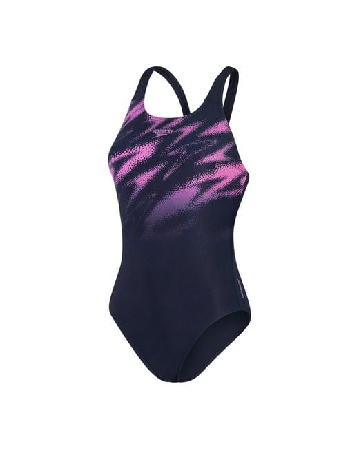 Speedo Blue Hyperboom Placement Muscleback Navy Pink Swimsuit Swimming Costume