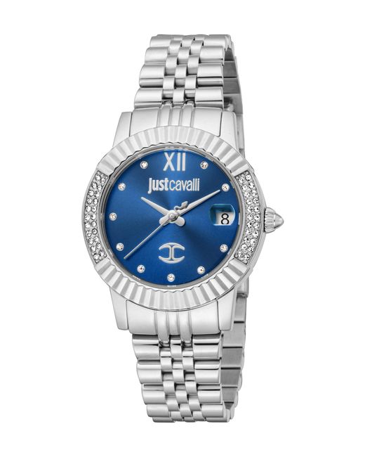 Just Cavalli Blue Analog Quarz Uhr mit Edelstahl Armband JC1L199M0015
