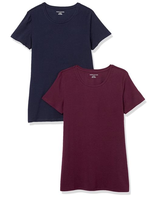 Camiseta de Cuello Caja de ga Corta y Ajuste Clásico Mujer Amazon Essentials de color Purple