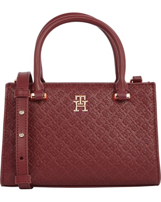 Tommy Hilfiger Red Monogram Mini Tote Bag With Removable Crossbody Strap