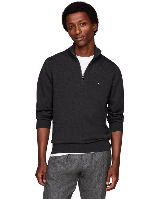 Tommy Hilfiger Blue Pima Org Ctn Cashmere Zip Mock Pullovers for men