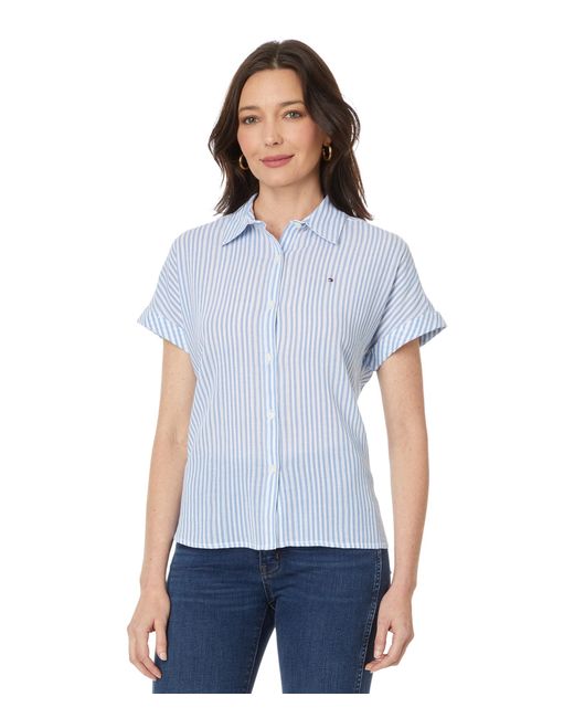 Tommy Hilfiger Blue Camp Striped Short Sleeve Shirt