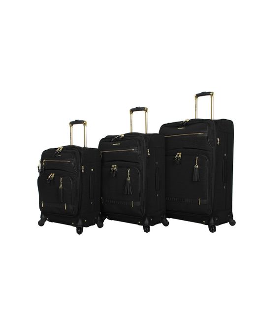 Steve Madden Black 3 Piece Softside Expandable Lightweight Spinner Suitcase Set - Travel Set Includes 20 Inch Carry