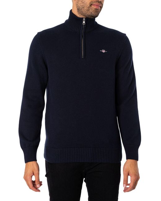 Casual Cotone Mezza Zip Maglione di Gant in Blue da Uomo
