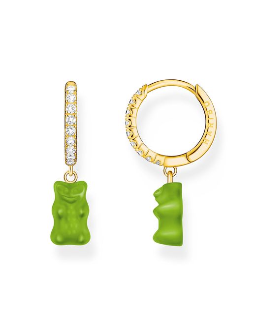 Boucles d'oreilles créoles simples avec pendentif ours en or vert et pierres plaquées or Thomas Sabo en coloris White