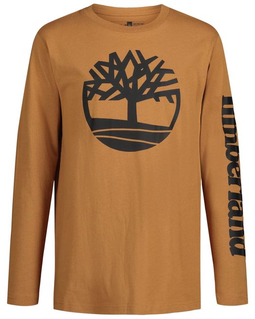 Timberland Brown S Long Sleeve Signature Logo Crew Neck T-shirt Long Sleeve T-shirt for men
