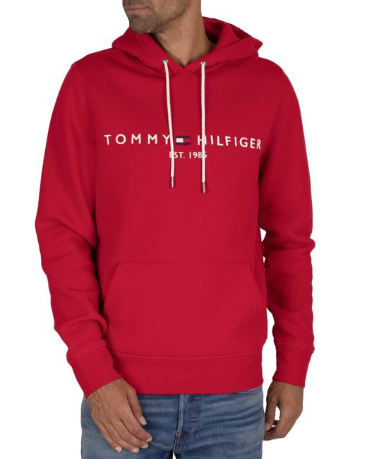 Tommy Hilfiger Red Tommy Logo Hoodie for men