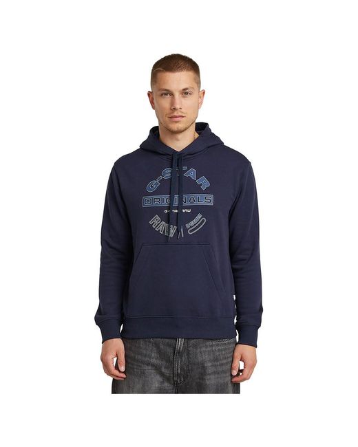 G-Star Originals Logo Hooded Long Sleeve Sweater in het Blue voor heren