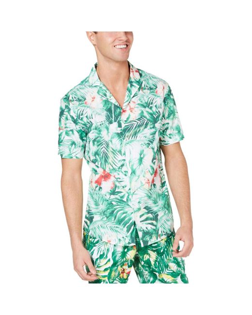 Michael Kors S Shirt Medium Button Down Slim-fit Printed Green M for men