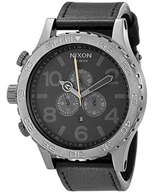 Nixon Black 51-30 Chronograph Stainless Steel Watch With Leather Band for men