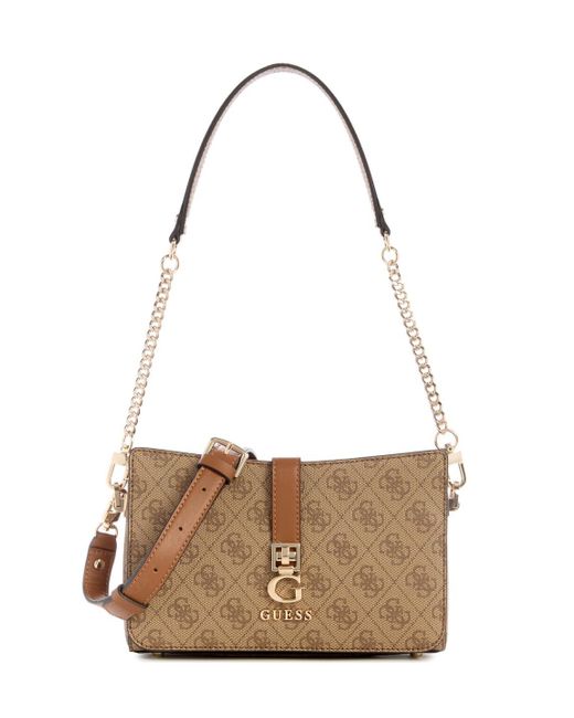 Zamira Top Zip Shoulder Bag Latte Logo di Guess in White