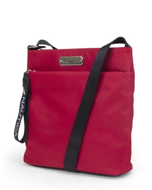 Nautica Red Womens Diver Nylon Small Crossbody Bag Purse With Adjustable Shoulder Strap Cross Body