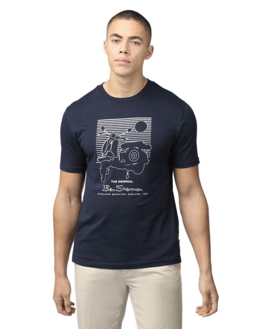 Ben Sherman Sommer Scooter Print T-Shirt in Blue für Herren