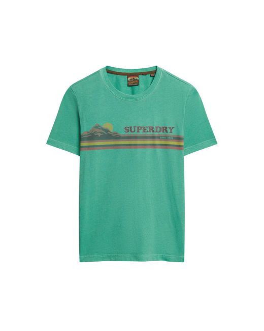 Superdry Green Outdoor Stripe Graphic T Shirt