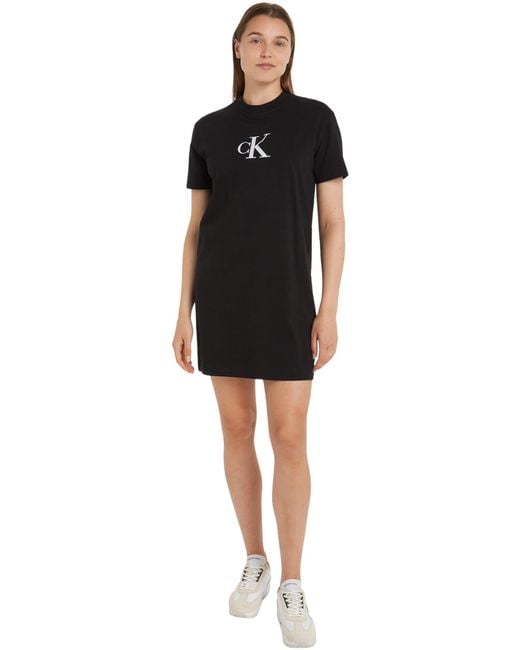 Calvin Klein Black Jeans T-Shirt Kleid Satin Ck Baumwolle