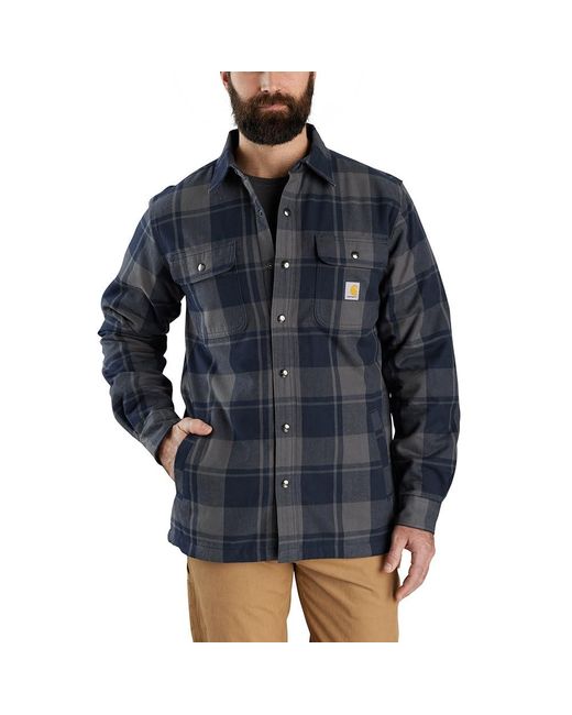 Carhartt Blue Big & Tall Relaxed Fit Flannel Sherpa-lined Shirt Jac for men
