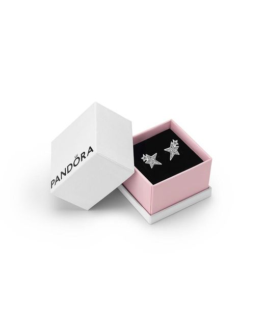 Pandora Multicolor Moments Sterling Silver Sparkling Asymmetrical Stars Stud Earrings